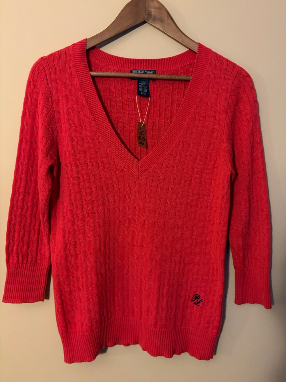 Polo Ralph Lauren Candy Red Cable V-Neck Sweater
